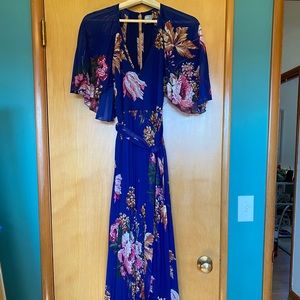 ASOS Pleated Maxi Dress with Flutter Sleeve in Floral Print, US 4